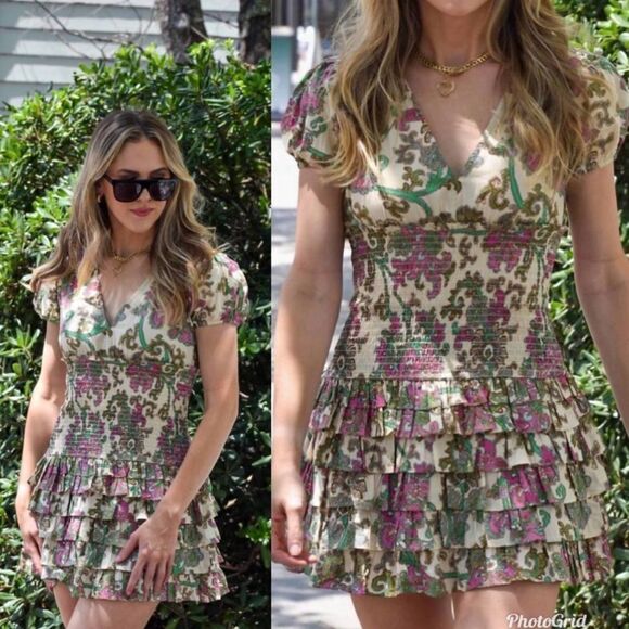 Anthropologie Love The Label Veronika Floral Puff Sleeve Dress in Brandyvine - Picture 7 of 7